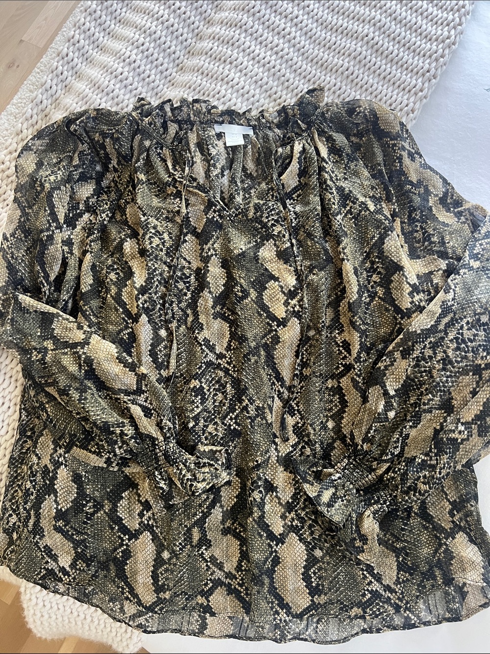 H&M Snake-Print Peasant Blouse in Black & Tan
